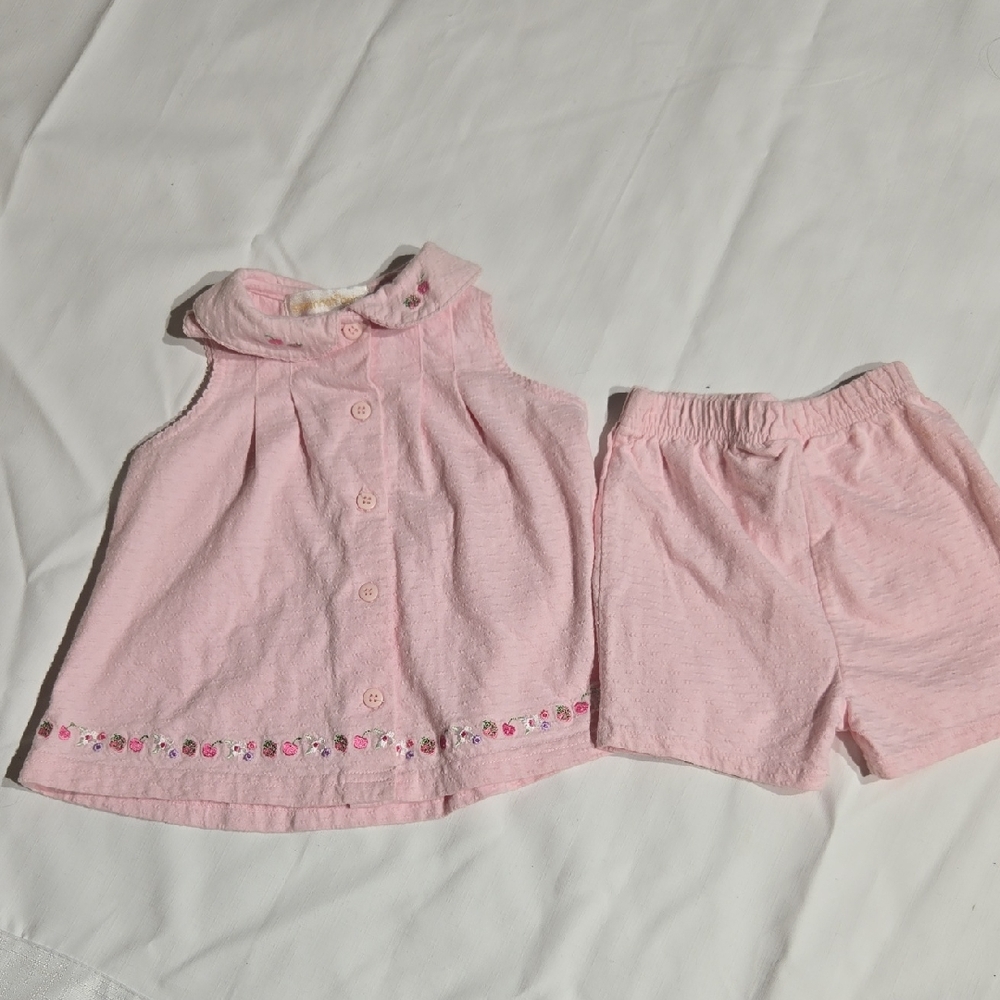 Girls Savannah Baby Dress And Short Pebbled  Embroidered Berry Floral Set Vntg